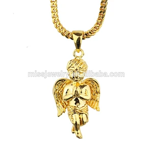 Miss Jewelry Mens micro gold angel wings pendant necklace