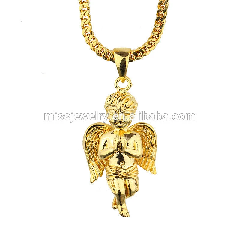 Miss Jewelry Mens micro gold angel wings pendant necklace