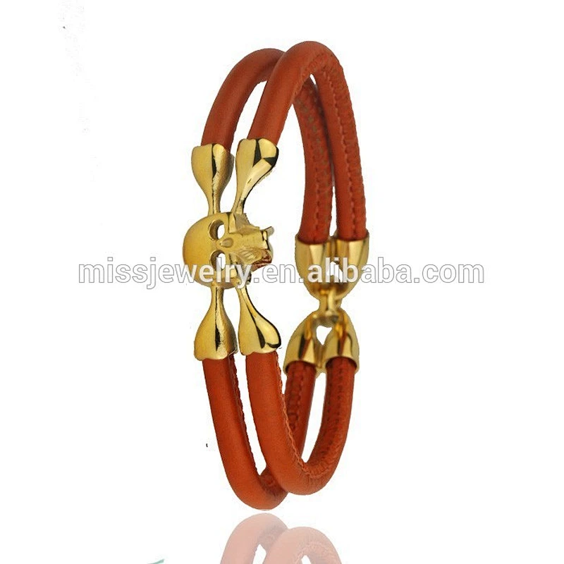 Miss Jewelry Dual Layer Mens Skull Leather Bracelets