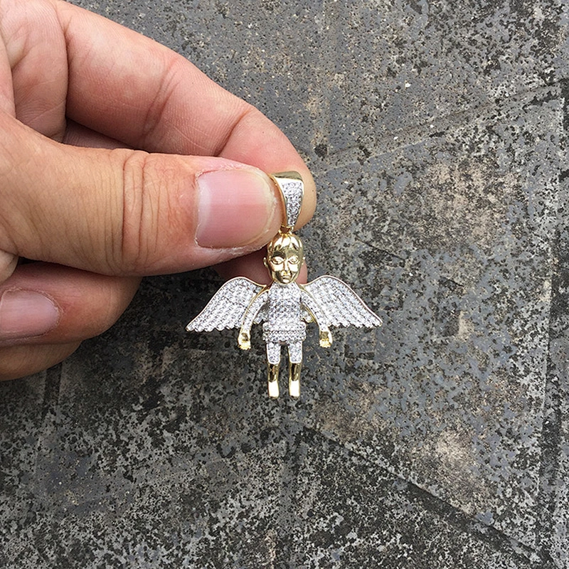Miss Jewelry Hip Hop Iced Out Men Gold Angel Wings Pendant