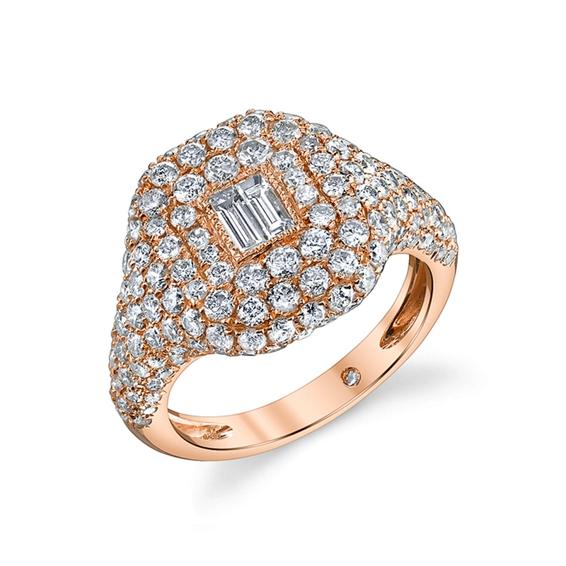 Latest Designs 925 Sterling Silver 18K Gold Jewelry Pave Diamond Pinky Ring for Girls