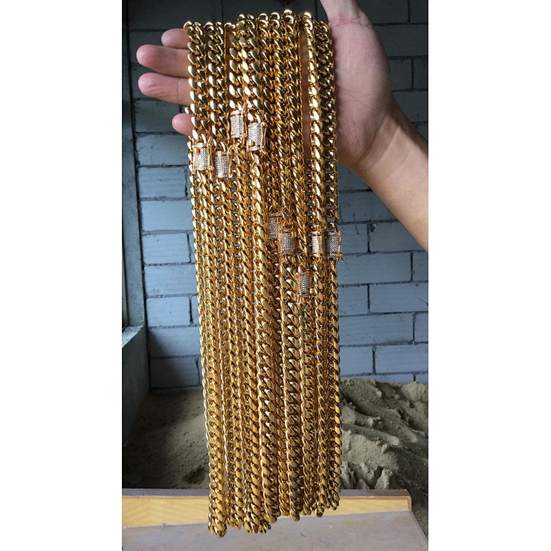 Miss Jewelry Wholesale 12mm Clasp Hip Hop 18k Gold Cuban Link Chain Necklace Men