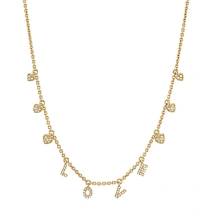 Miss Jewelry 18K Gold White Diamonds Love Dangle Drop Heart Necklace