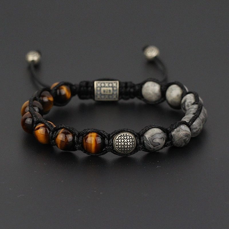Adjustable Mens Multi Metal Square Bead Bracelet Crow