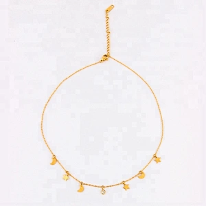 Women's  Necklace Stainless Steel Diamond Gold Plated Moon Star Drop Choker