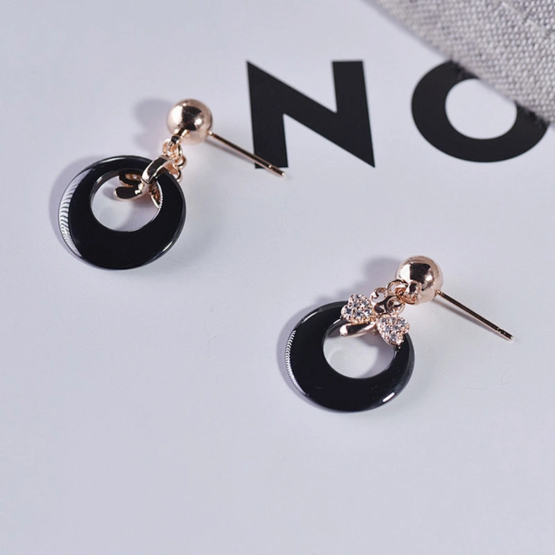 Fashionable handmade gold plated drop earrings ceramic silver jewelry