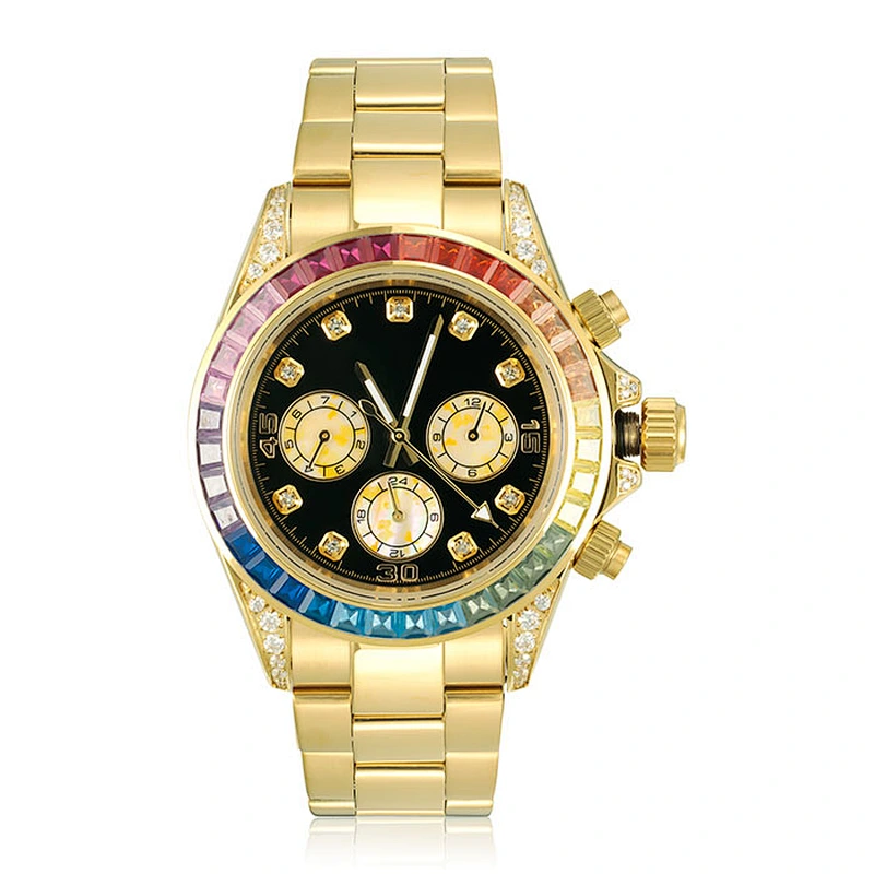 Luxury Yellow Gold Watch Mens Wrist Watches Rainbow Diamond Watch