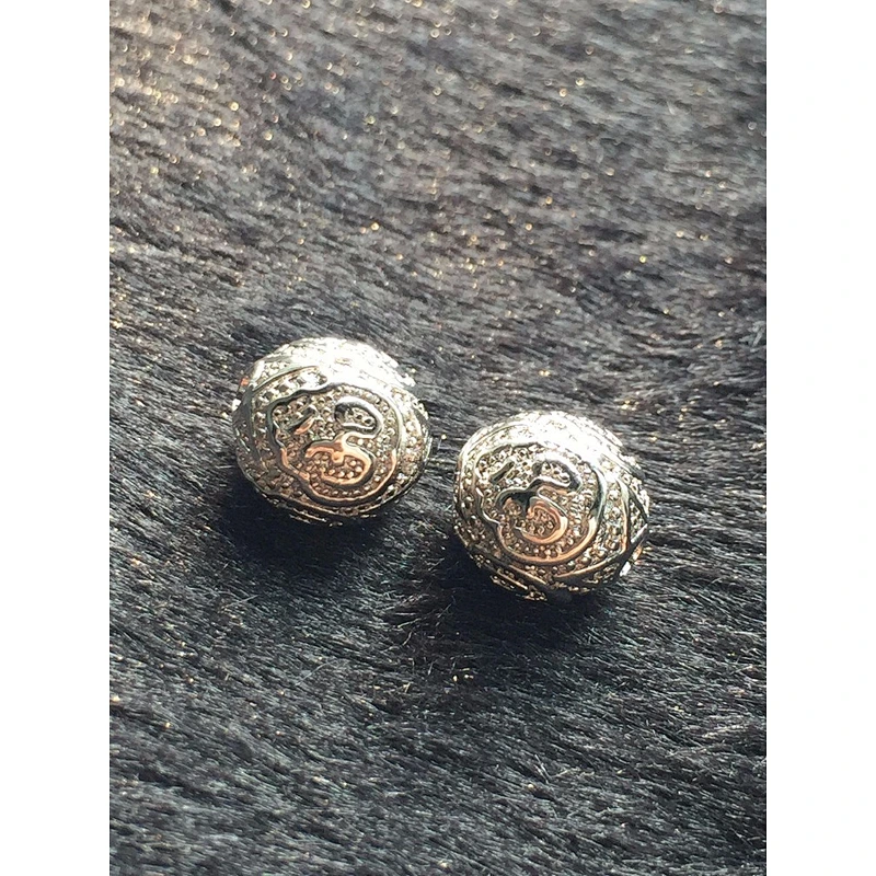 Missjewelry 18K plated sterling silver metal alloy custom logo beads for jewelry making, CZ Micro Pave om Beads