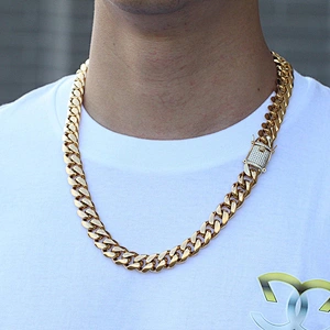Miss Jewelry Wholesale 12mm Clasp Hip Hop 18k Gold Cuban Link Chain Necklace Men
