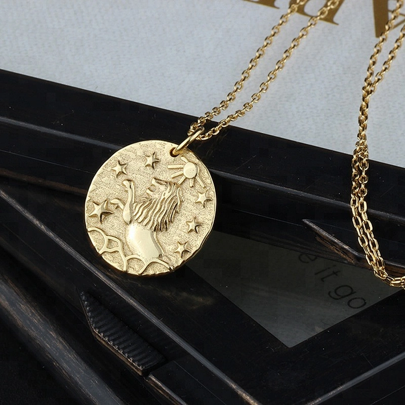Miss Jewelry Charm Lion Head Gold Coin Pendant 925 Sterling Silver Jewelry