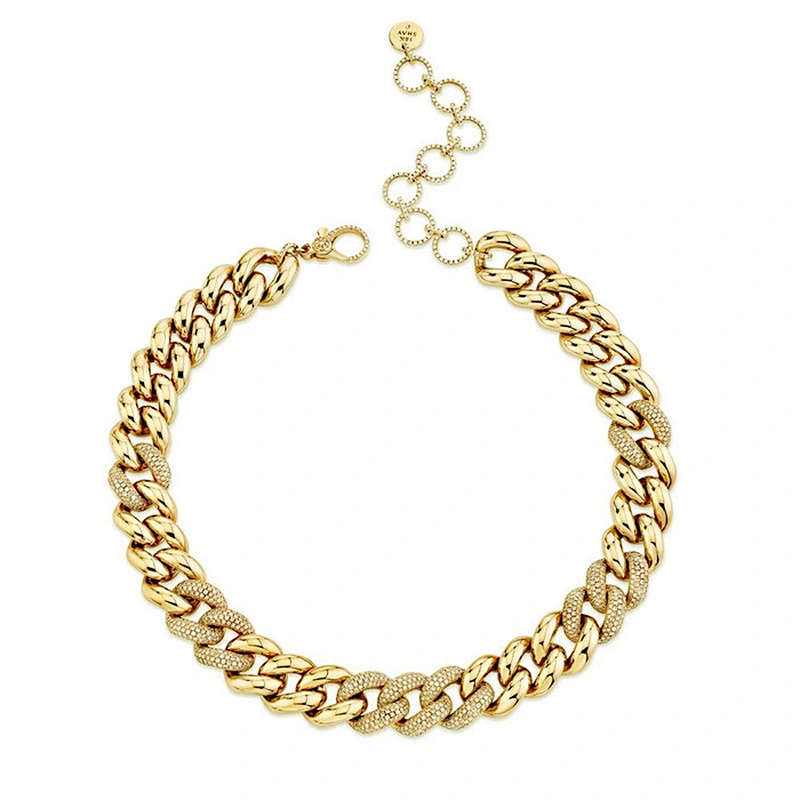 Fashion jewelry jumbo alternating cubic zirconia pave link necklace choker