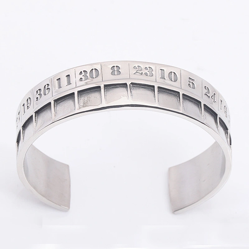 Numbers Mens Tibetan Sterling Silver Cuff Bracelet