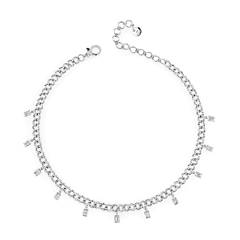 Hip hop jewelry baguette drop link 925 sterling silver women necklace choker