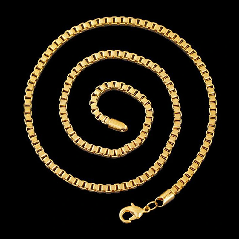 Wholesale high quality gold layered square link chain necklace with lobster clasp