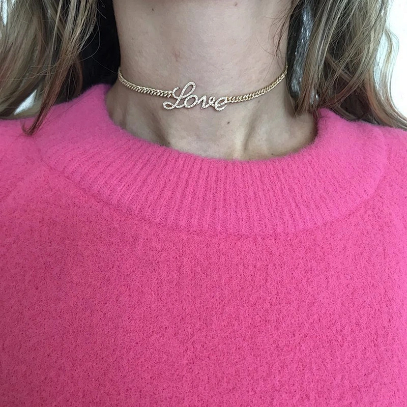 Wholesale jewelry full pave baby link love choker chain necklaces