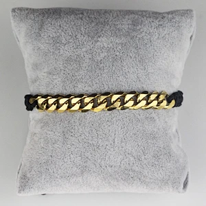 14K Gold Steel Chain Cuban Link Adjustable Stretch Bracelet