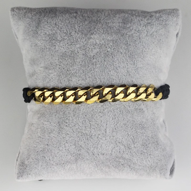 14K Gold Steel Chain Cuban Link Adjustable Stretch Bracelet