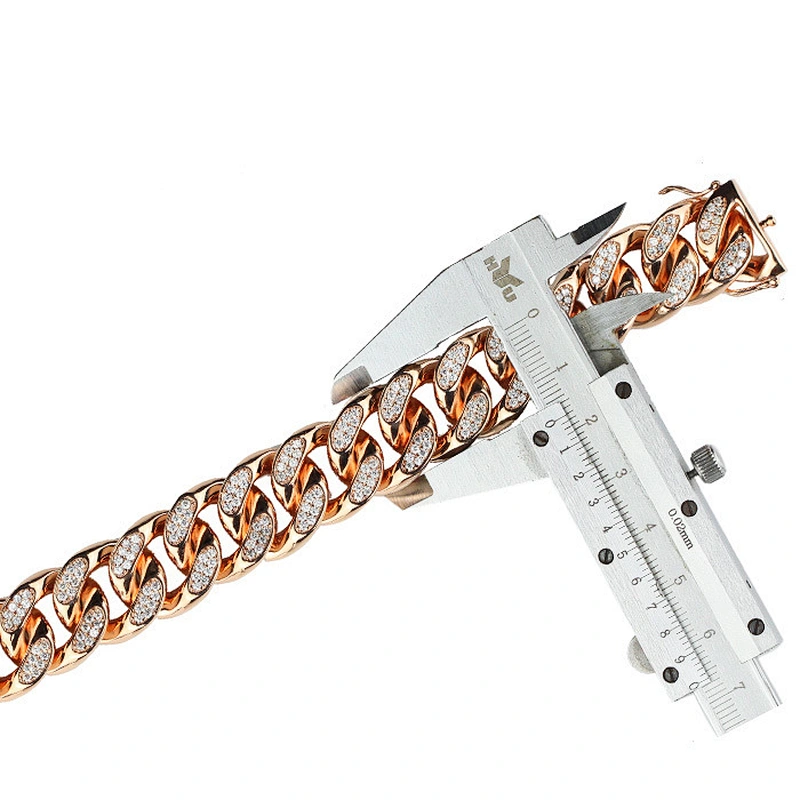Rhodium Plating CZ Cuban Chain Choker Engraved