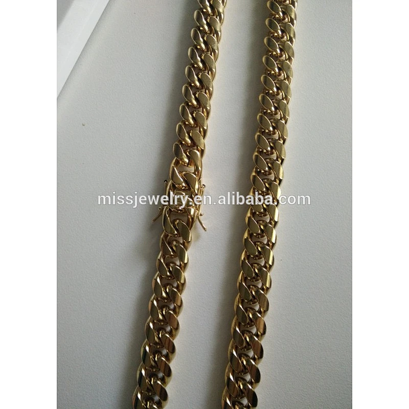 Missjewelry High Quality Necklace Brass 14k Gold Miami Cuban Link Chain