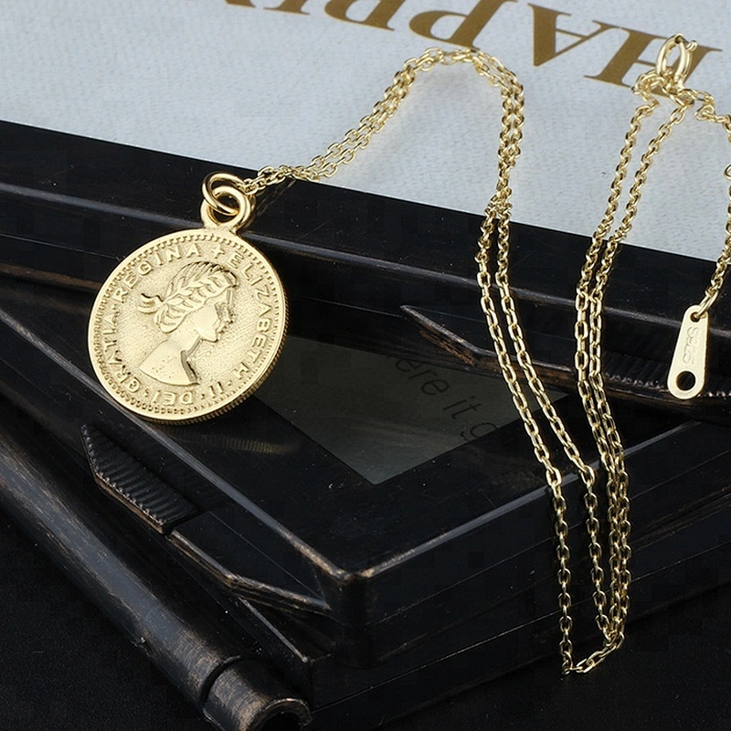 Miss Jewelry Simple Stainless Steel Elizabeth Round Pendant Jewelry Gold Coin Pendant Necklace