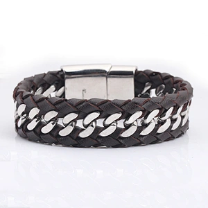 Mens Leather Bracelet Stainless Steel Clasp, Mens Bracelets Stainless Steel Leather