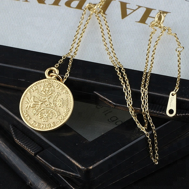 Miss Jewelry Simple Stainless Steel Elizabeth Round Pendant Jewelry Gold Coin Pendant Necklace