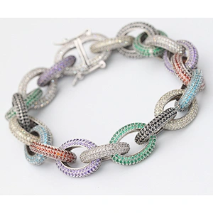 Hip Hop CZ Micro Pave Bling Bling Hand Link Rolo Chain 14k Gold Plated Zirconia Bracelet Jewelry
