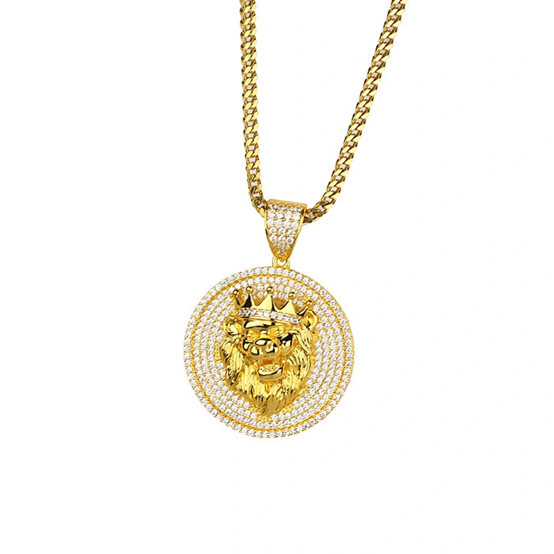 Miss Jewelry iced out lion gold disc pendant men, wholesale cubic zirconia pendant MJHP194
