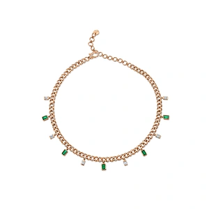 Women Hip Hop Jewelry Cubic Zirconia Choker Gold Necklace Baguette Drop Link Choker