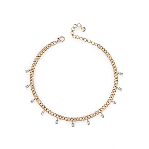 Women Hip Hop Jewelry Cubic Zirconia Choker Gold Necklace Baguette Drop Link Choker