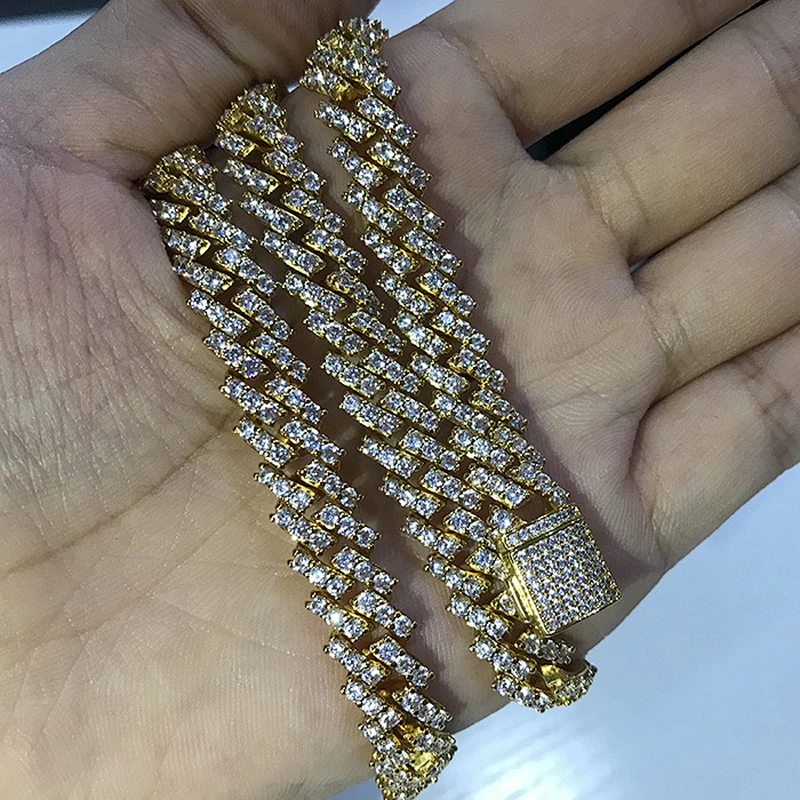 High Quality Mens Diamond  Iced Out Prong Cuban Chain