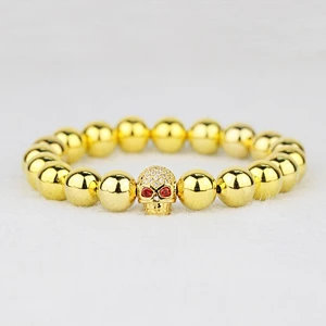 Men luxury AAA cz paved new 18k gold bracelet skull designs, gold jewellery dubai bracelet for men