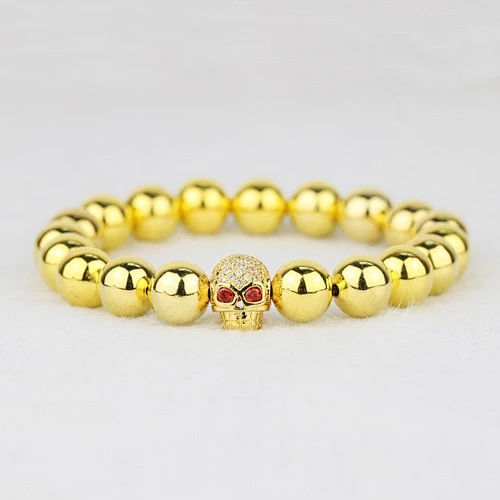 Men luxury AAA cz paved new 18k gold bracelet skull designs, gold jewellery dubai bracelet for men