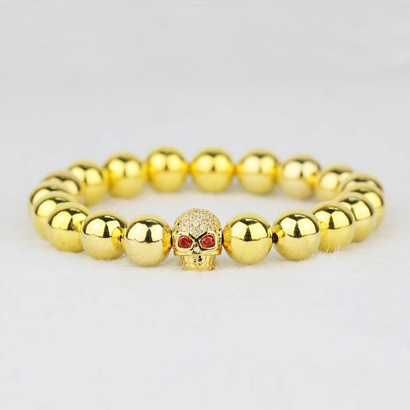 Men luxury AAA cz paved new 18k gold bracelet skull designs, gold jewellery dubai bracelet for men