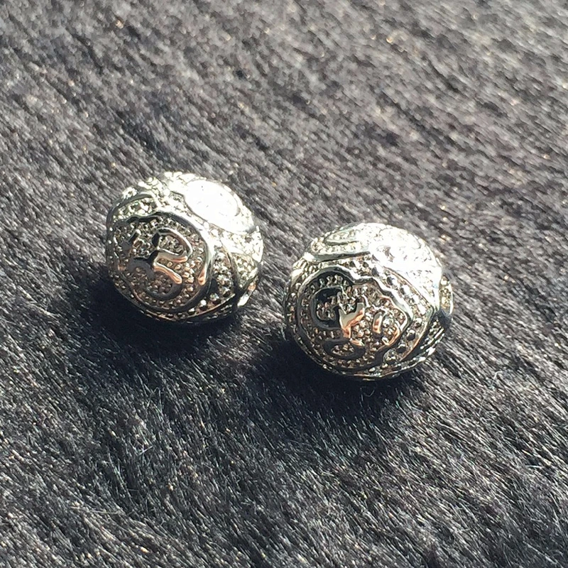 Missjewelry 18K plated sterling silver metal alloy custom logo beads for jewelry making, CZ Micro Pave om Beads