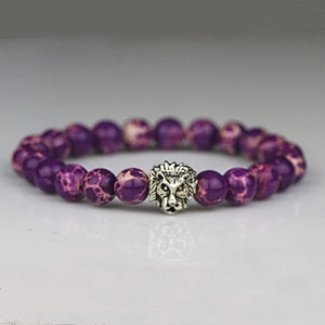 Lion charm natural stone bead bracelet men jewelry bracelet