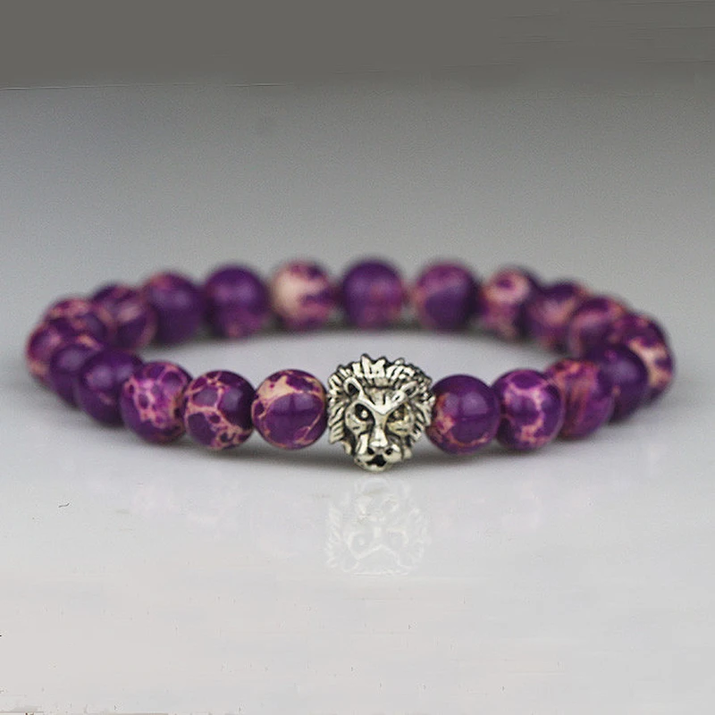 Lion charm natural stone bead bracelet men jewelry bracelet