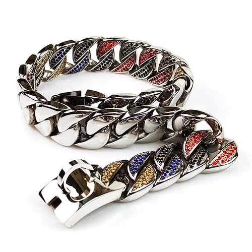 Stainless Steel Diy Gold Diamond Cuban Chain Dog Collar