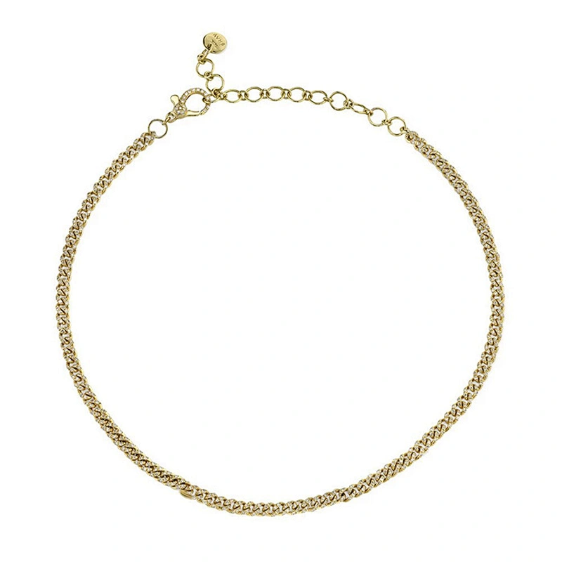 14k Gold plated baby link pave 925 silver choker necklace