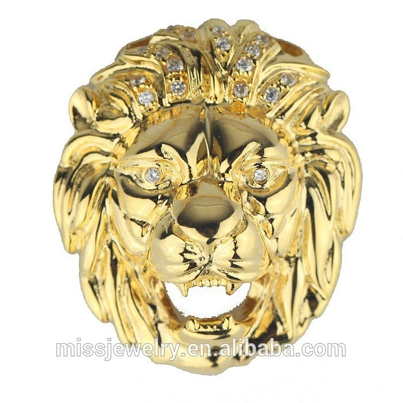 Mens Dubai 18K Gold Chain Lion Head Pendant Designs