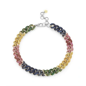 Multicolor CZ iced out jumbo rainbow cuban link choker necklace chain