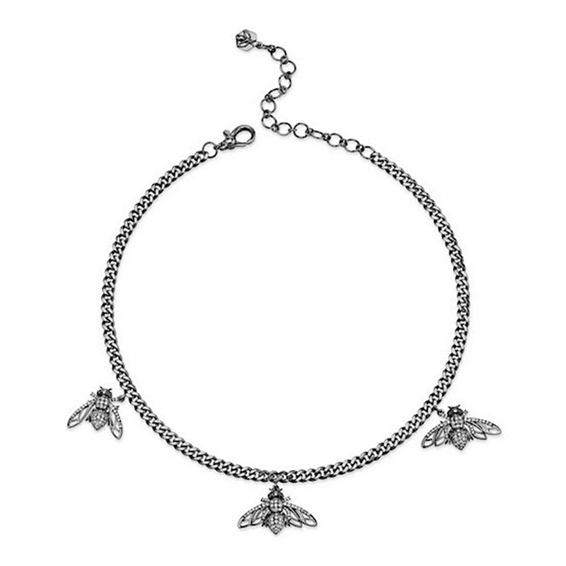 Triple bee's on baby link necklace women gold cuban link choker