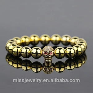 Men luxury AAA cz paved new 18k gold bracelet skull designs, gold jewellery dubai bracelet for men