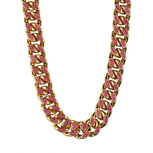Rhodium Plating CZ Cuban Chain Choker Engraved