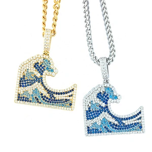 Missjewelry Hip Hop Jewelry Sterling Silver Iced Out Hiphop Mens Wave Pendant
