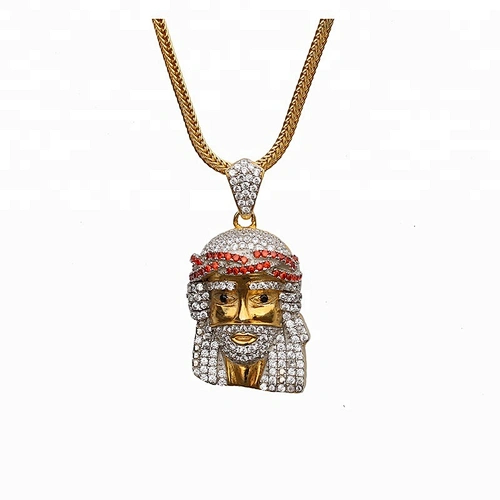 925 gold kundan rhinestone necklace set hip hop iced out jesus pendants