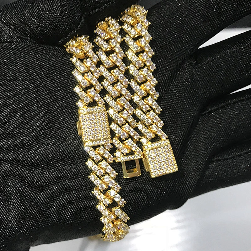 High Quality Mens Diamond  Iced Out Prong Cuban Chain