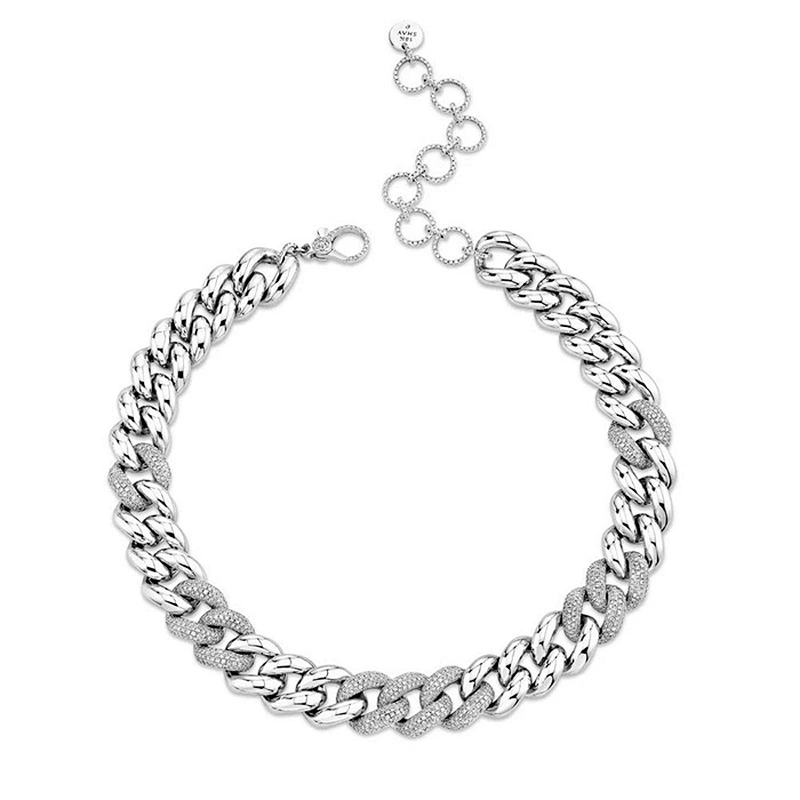 Fashion jewelry jumbo alternating cubic zirconia pave link necklace choker