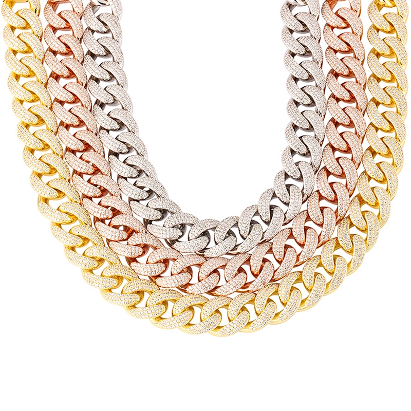 18mm 14k Gold CZ Cuban Link Chain Solid