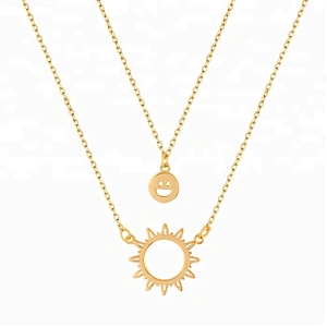 Miss Jewelry Sunshine Fashion Charm Jewelry Gold Necklace Smile Emoji and Sun Pendant